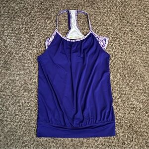 Xersion Womens S Purple Stretch Tank Top With Attached Bra Gathered Waist Small